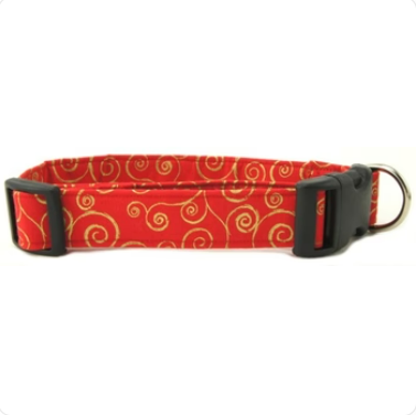 RED METALLIC GOLD SCROLLS DOG COLLAR