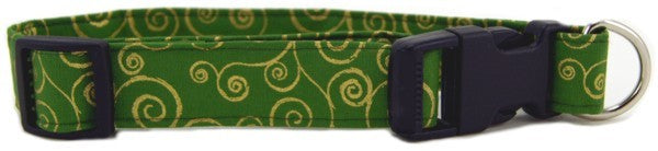 GREEN METALLIC GOLD SCROLLS DOG COLLAR